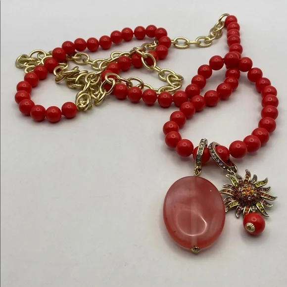 Heidi Daus Loop Back Around Transformable Charms Long Necklace Coral 52”L - Picture 1 of 13